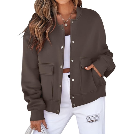 Aellinatey Womens Crop Jacket Long Sleeve Shacket Lightweight Fall Casual Coat with Pockets