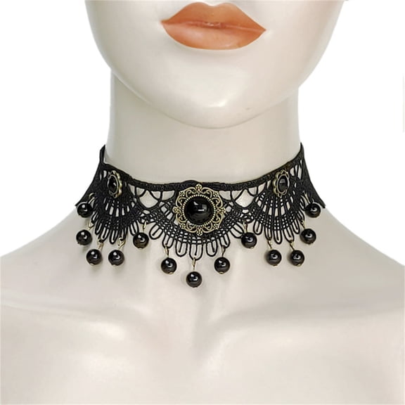 Aellinatey Womens Gothic Style Collar Black Chocker Necklace Chain Embroidered Lace