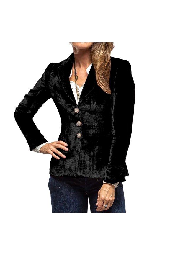 Womens Retro Coat Lightweight Cozy Button Outerwear Solid Color Lapel Open Front Jackets Coat With Pockets
