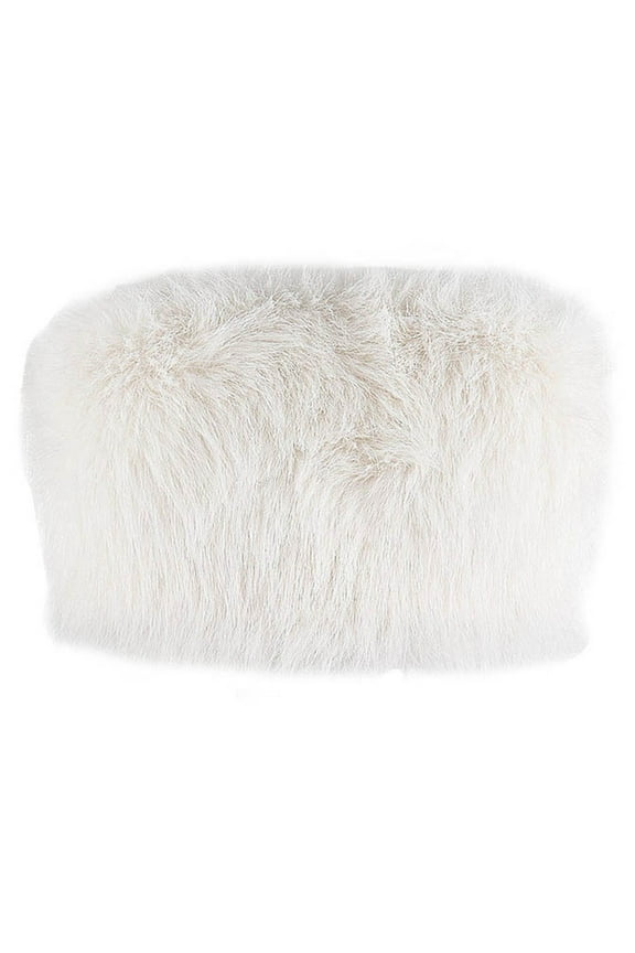 Womens Sexy Furry Faux Fur Strapless Crop Tube Top Zipper Back Fluffy Bandeau