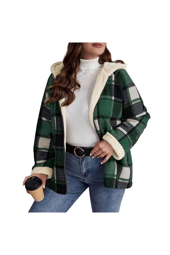 Womens Shacket Jacket Hooded Long Sleeve Zip Up Warm Coat Casual Fall Winter Color Block Trendy Outfit
