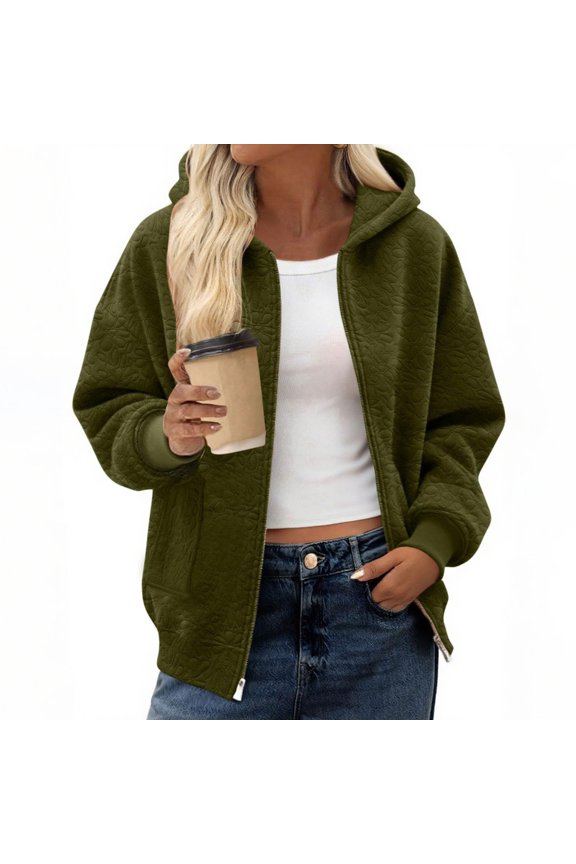 Zip Up Hoodie Women Comfy Oversized Hoodie Trendy Cute Full Zip Hoodies Y2k Jacquard Casual Hooded Jacket with Pockets