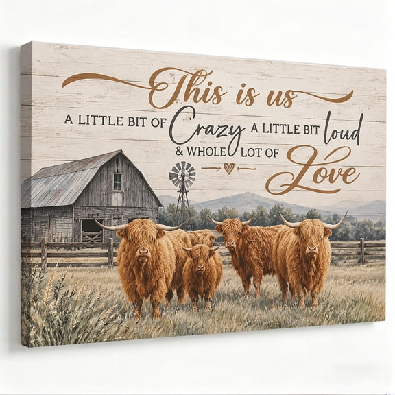 Aelytur Art Country Farmhouse Rustic Wooden Sign Highland Cow Family This Is Us Framed Canvas Wall Art 12x8
