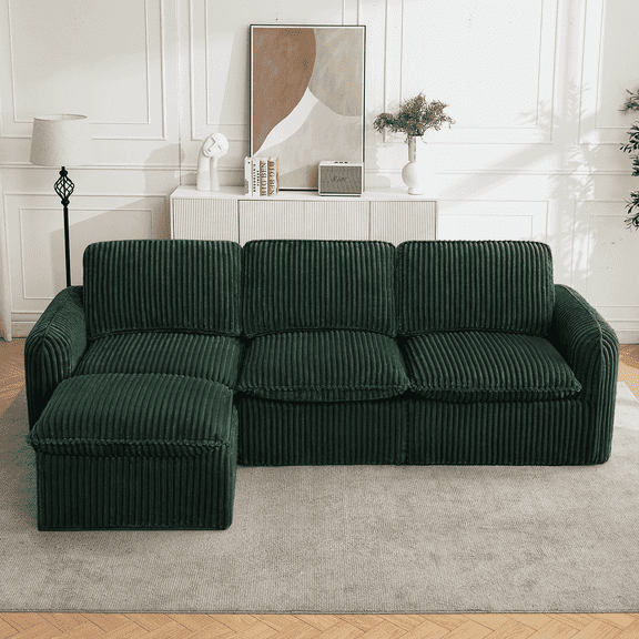 Aemeios 110" Modern Sectional Modular Sofa Cloud Couch With Movable Ottoman, Green