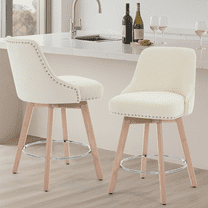 Aemeios 26" Swivel Bar Stools Set of 2, Counter Height Barstools Pub Chairs with Back and Wood Legs, Beige