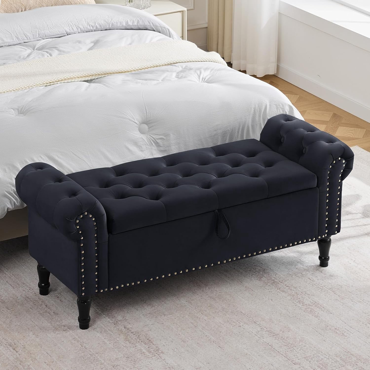 Aemeios 51" Velvet Storage Bench Upholstered Button-Tufted End of Bed ...