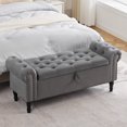 thumbnail image 1 of Aemeios 51" Velvet Storage Bench Upholstered Button-Tufted End of Bed Storage Ottoman Benches with Arms for Entryway Cloakroom, Dark Gray, 1 of 12