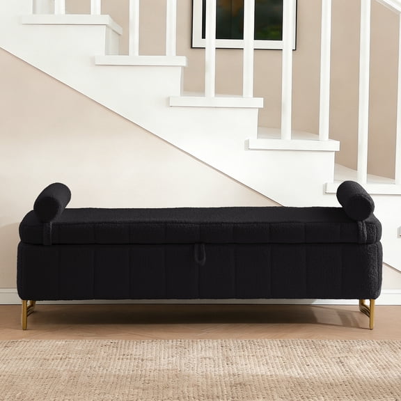 Aemeios 62.5" End of Bed Storage Bench, Bedroom Bench for King Size with Removable Pillows, Black