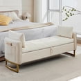 thumbnail image 1 of Aemeios 66"W Tufted Storage Bench for Bedroom End of Bed with Gold Legs and Two Pillows, Beige, 1 of 13