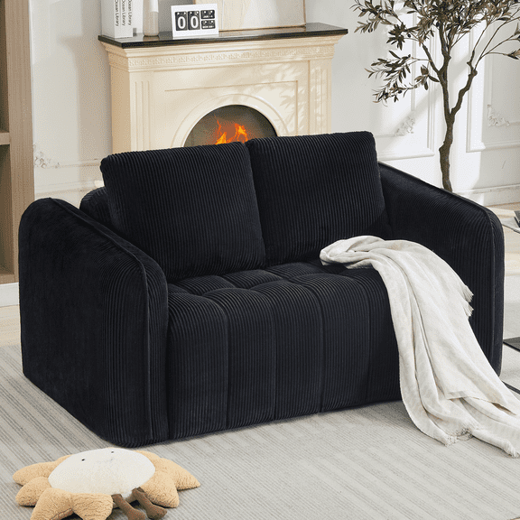 Aemeios 66" Oversized Loveseat Sofa Deep Seat Corduroy Couch Compression Sofa No Assembly Required, Black
