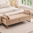 thumbnail image 1 of Aemeios 66"W Teddy Tufted Storage Bench for Bedroom End of Bed with Gold Legs and Two Pillows, Camel, 1 of 12