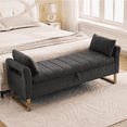 thumbnail image 1 of Aemeios 66"W Teddy Tufted Storage Bench for Bedroom End of Bed with Gold Legs and Two Pillows, Dark Gray, 1 of 10