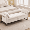 thumbnail image 1 of Aemeios 66"W Teddy Tufted Storage Bench for Bedroom End of Bed with Gold Legs and Two Pillows, White, 1 of 9