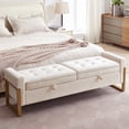 thumbnail image 1 of Aemeios 67" Velvet Storage Bench for Bedroom End of Bed with Double Lids Storage and Gold Legs, Cream, 1 of 9