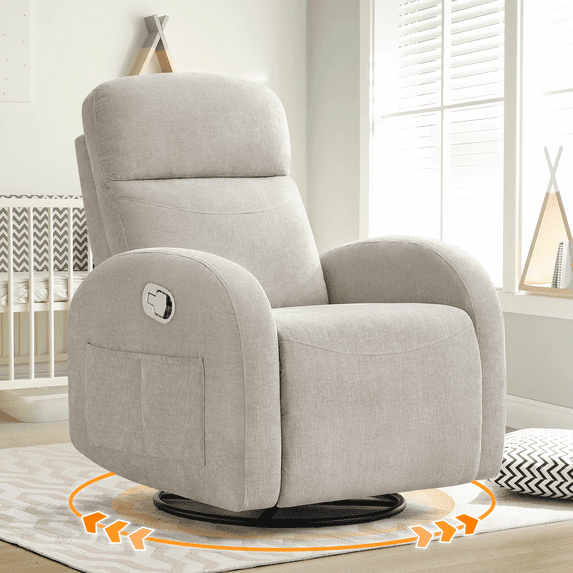 Aemeios Chenille Swivel Rocker Glider Manual Recliner Nursery Rocking Chair with Double Pockets, Camel