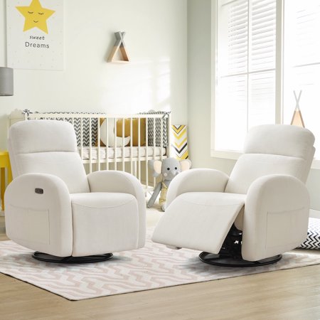 Aemeios Chenille Swivel Rocker Glider Power Recliner Nursery Rocking Chair with USB and Type-C Ports Set of 2, White