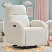 Aemeios Chenille Swivel Rocker Glider Power Recliner Nursery Rocking Chair with USB and Type-C Ports, White