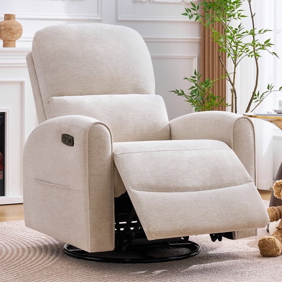 Aemeios Power Recliner Swivel Rocker Glider Chair Chenille Nursery Recliner, Camel