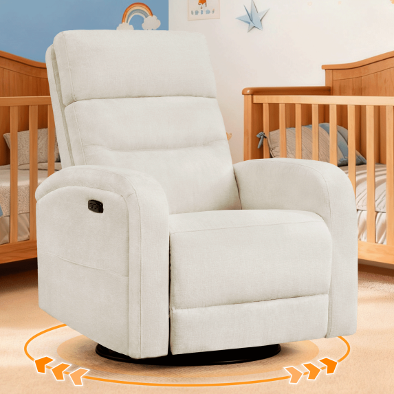 Aemeios Swivel Chenille Rocker Glider Power Rocking Recliner with USB and Type-C Ports, White