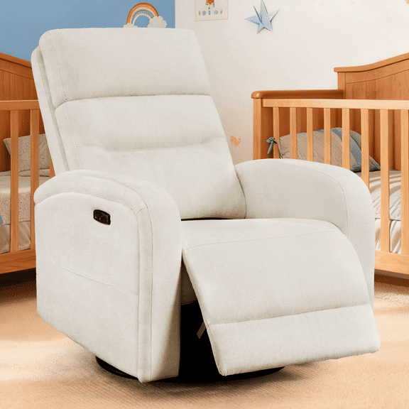 Aemeios Swivel Chenille Rocker Glider Power Rocking Recliner with USB and Type-C Ports, White