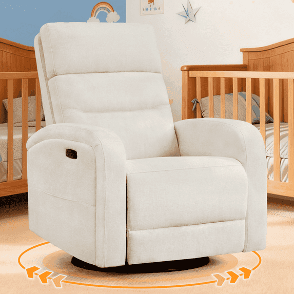 Aemeios Power Swivel Rocker Recliner Chair, Chenille Nursery Recliner for Living Room, Camel