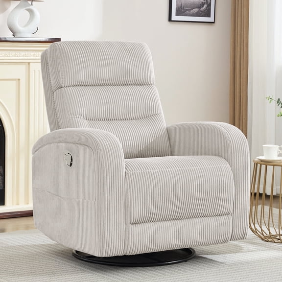 Aemeios Swivel Corduroy Rocker Glider Manual Rocking Recliner with Pockets, Camel