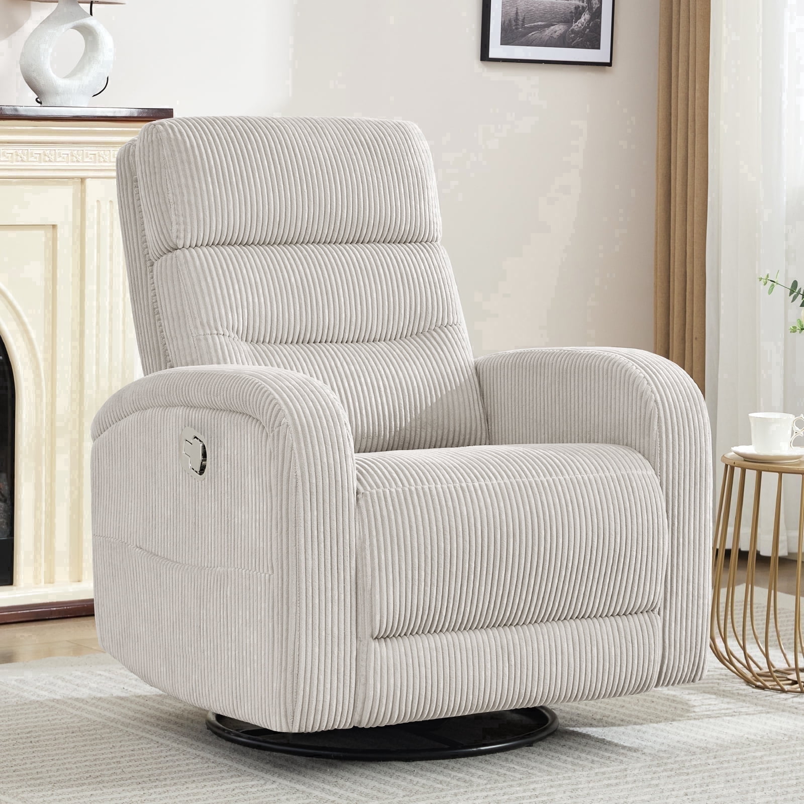 Aemeios Manual Swivel Rocker Recliner Chair, Corduroy Nursery Chair for Living Room, Camel