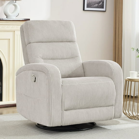 Aemeios Swivel Corduroy Rocker Glider Manual Rocking Recliner with Pockets, Camel