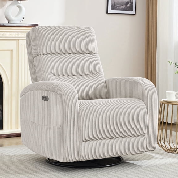 Aemeios Swivel Corduroy Rocker Glider Power Rocking Recliner with USB and Type-C Ports, Camel