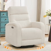 Aemeios Swivel Corduroy Rocker Glider Power Rocking Recliner with USB and Type-C Ports, White