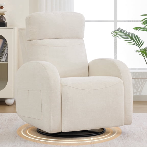 Aemeios Dual Motor Power Swivel Rocker Recliner, Chenille Nursery Chair, White
