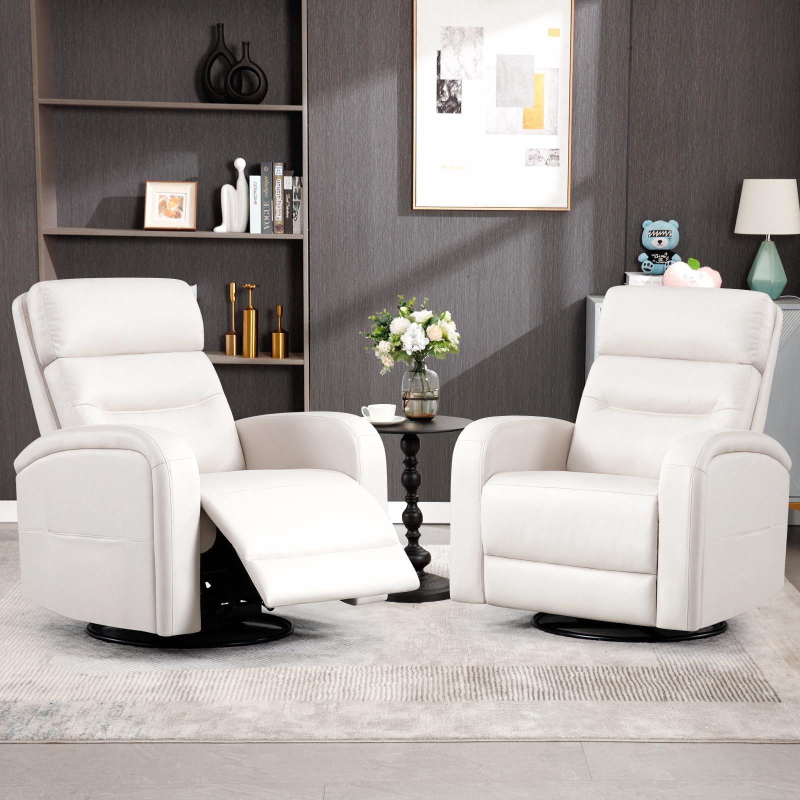 Beige Faux Leather 3-Position Recliner Set with Wood Frame