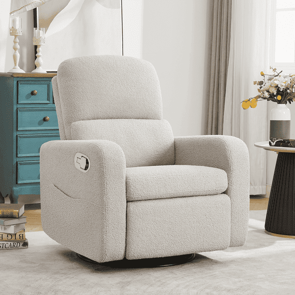 Aemeios Swivel Manual Recliner Chair Teddy Fabric Nursery Glider Rocker Recliner, Gray