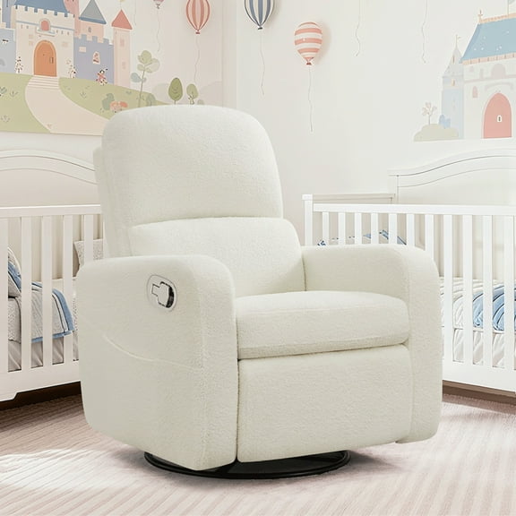 Aemeios Swivel Manual Recliner Chair Teddy Fabric Nursery Glider Rocker Recliner, White