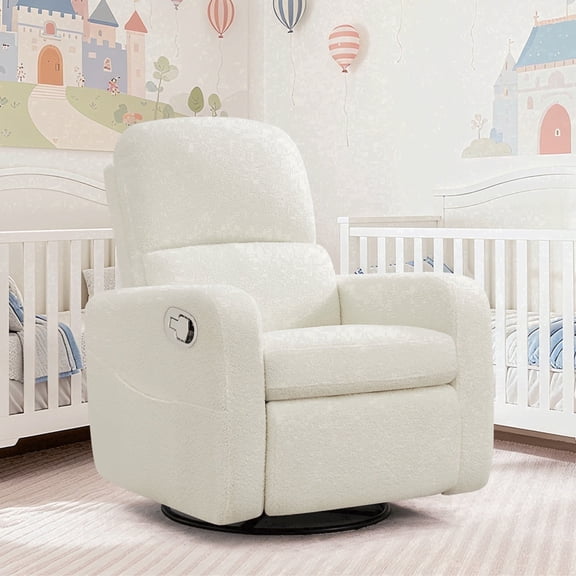 Aemeios Swivel Manual Recliner Chair Teddy Fabric Nursery Glider Rocker Recliner, White