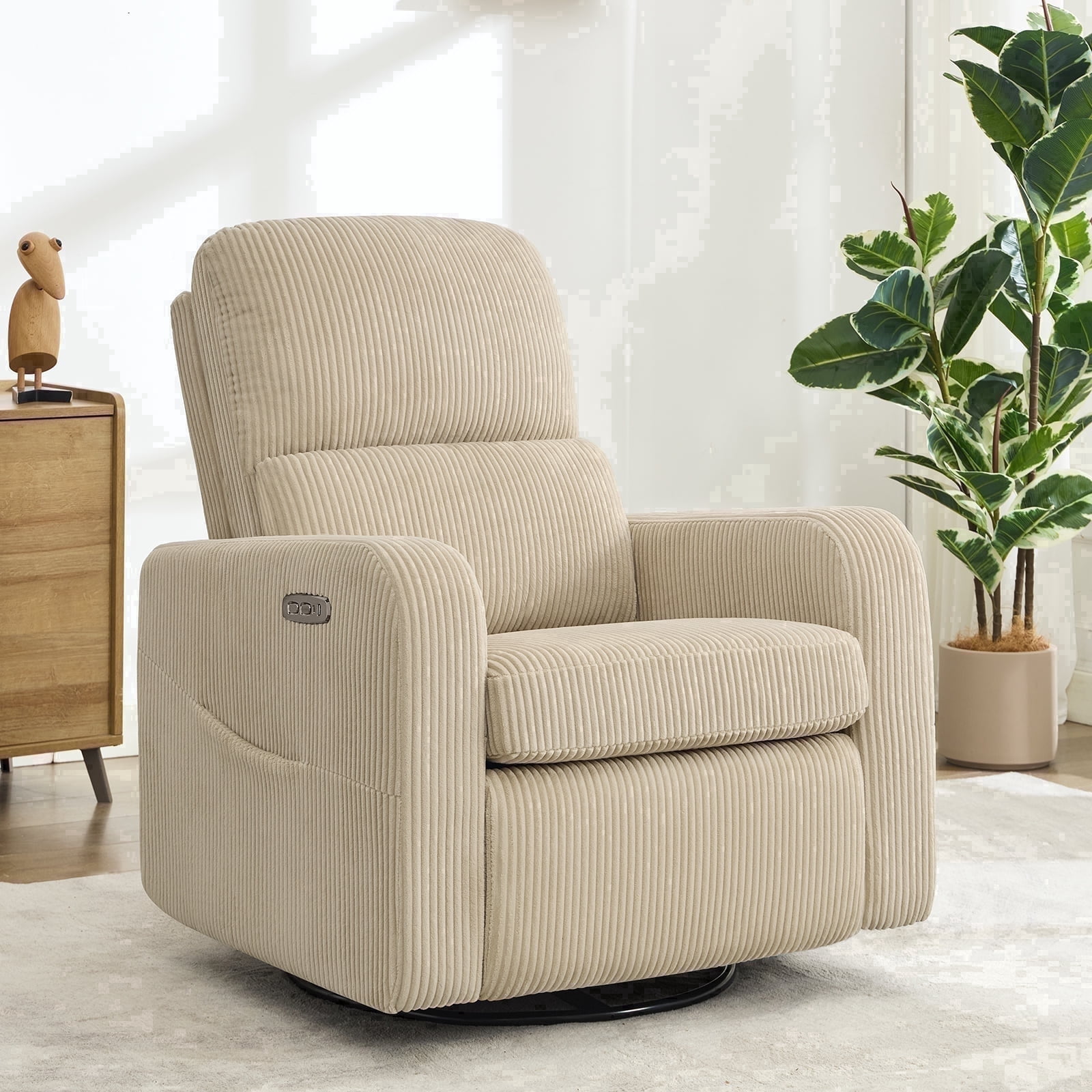 Aemeios Swivel Power Recliner Chair Corduroy Nursery Glider Rocking Recliner, Gray