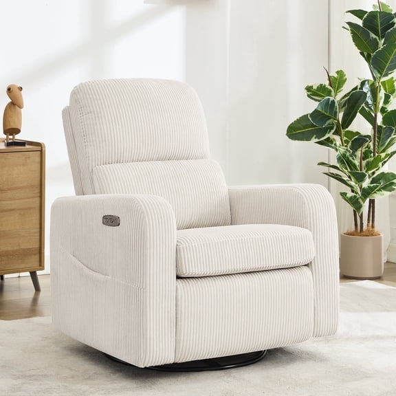 Aemeios Swivel Power Recliner Chair Corduroy Nursery Glider Rocking Recliner, White