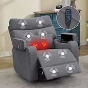 Aemeios 22in Wide Power Recliner Chair with Massage and Heat, Swivel Rocker, Grey