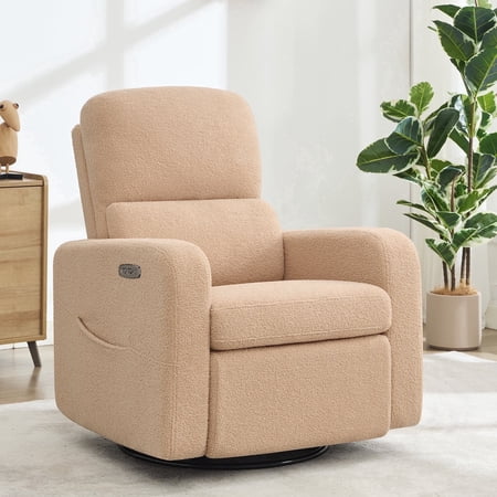 Aemeios Swivel Power Recliner Chair Teddy Nursery Glider Rocking Recliner, Camel