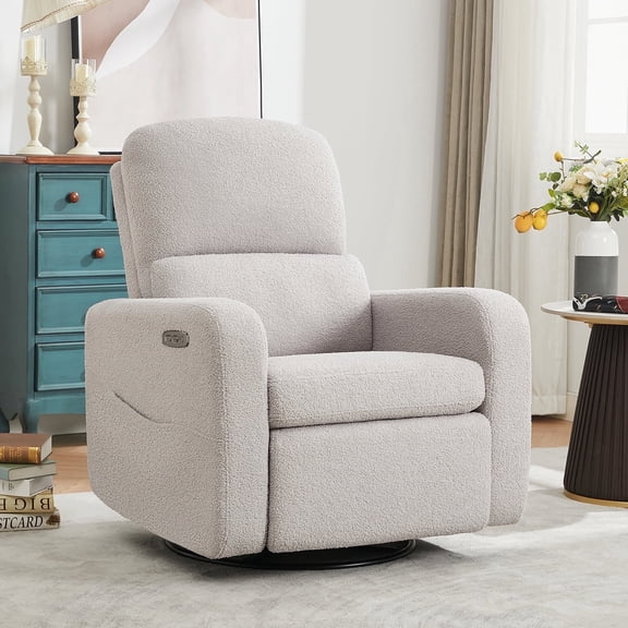 Aemeios Swivel Power Recliner Chair Teddy Nursery Glider Rocking Recliner, Gray