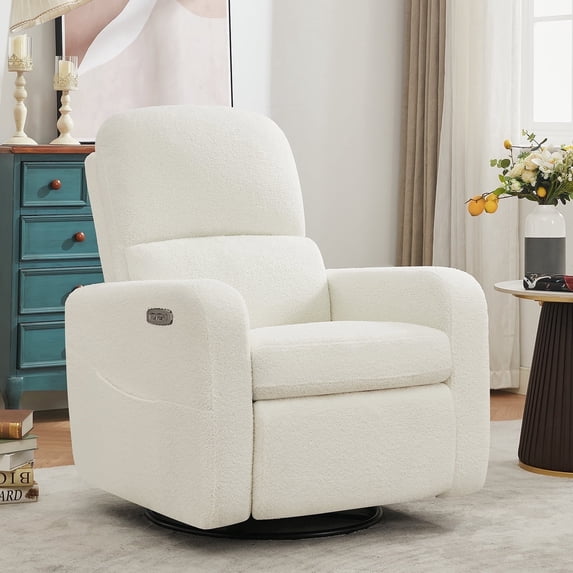 Aemeios Swivel Power Recliner Chair Teddy Nursery Glider Rocking Recliner, White