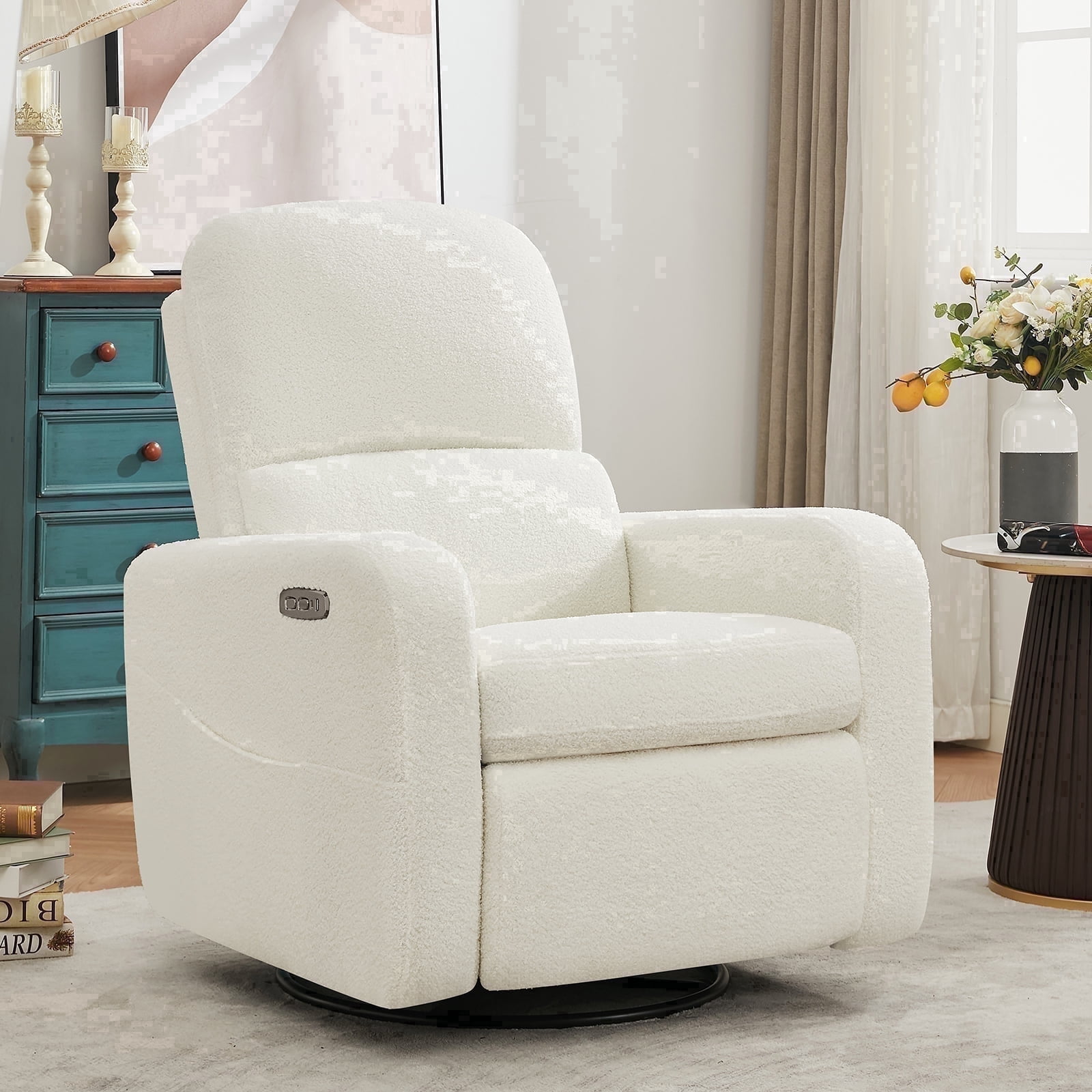 Aemeios Swivel Power Recliner Chair Teddy Nursery Glider Rocking Recliner, White