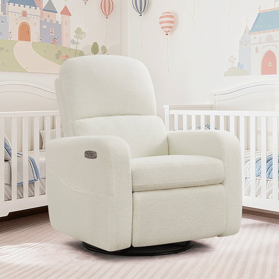 Aemeios Swivel Power Recliner Chair Teddy Nursery Glider Rocking Recliner, White