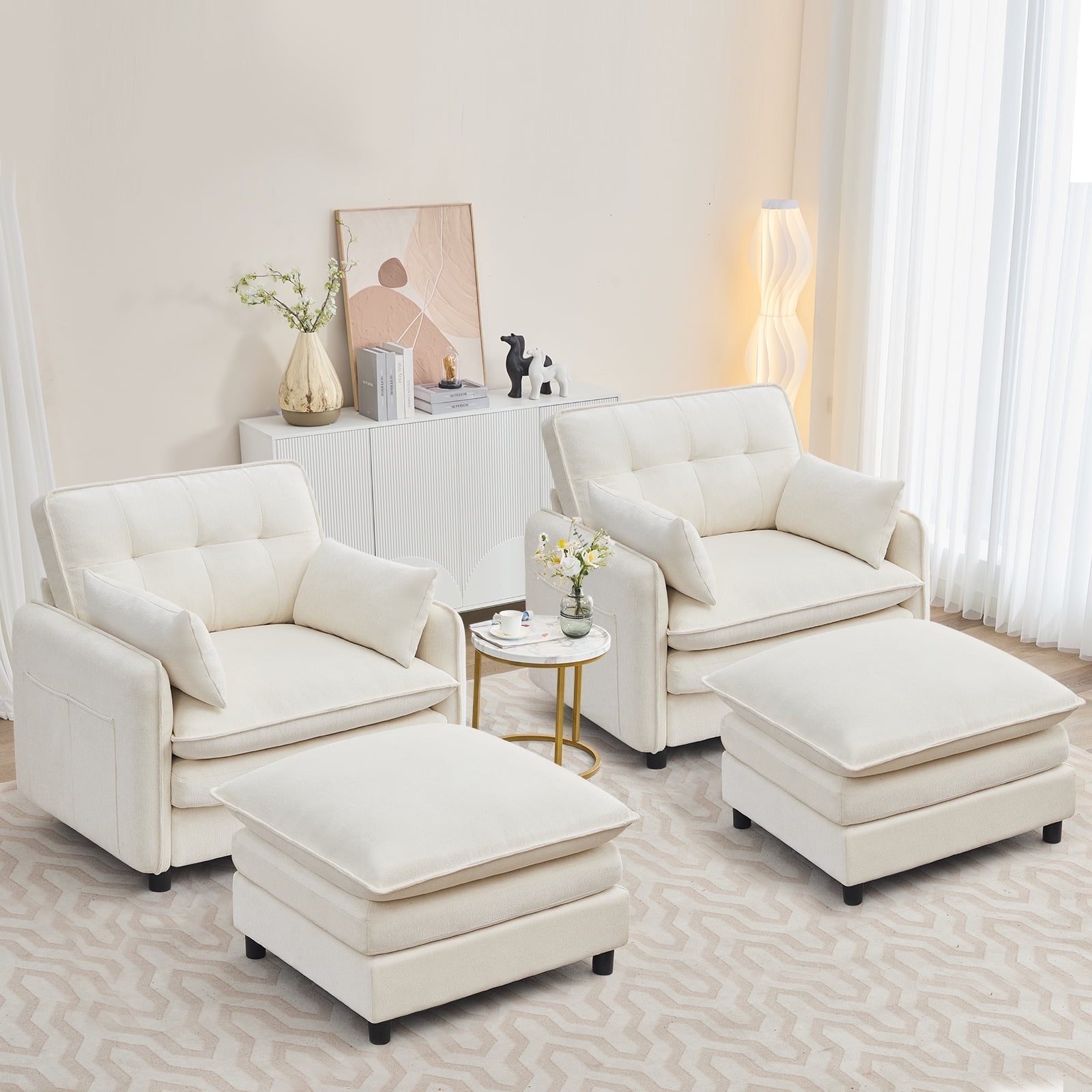 Aemeios Upholstered Chenille Oversized Accent Armchairs with Ottoman