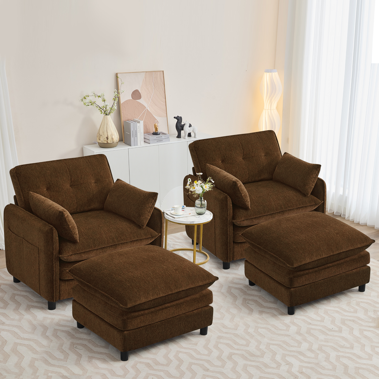 Aemeios Upholstered Chenille OversizedAccent Armchairs with Ottoman and