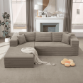 thumbnail image 1 of Aemeios Upholstery Corduroy Sofa Cloud Sectional Couch with L-Shape Chaise Modular Sofa No Assembly Required, Cream, 1 of 9