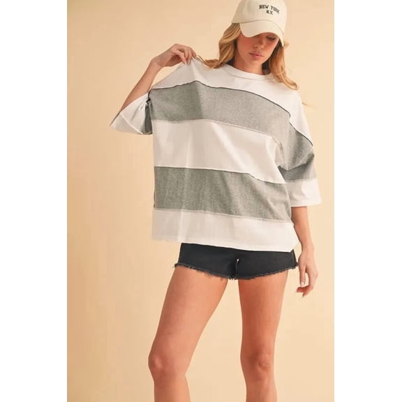 Aemi Co Color Block Round Neck Short Sleeve T-Shirt