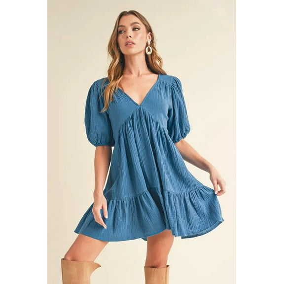 Aemi Co Tied Back Ruffled Short Sleeve Mini Dress