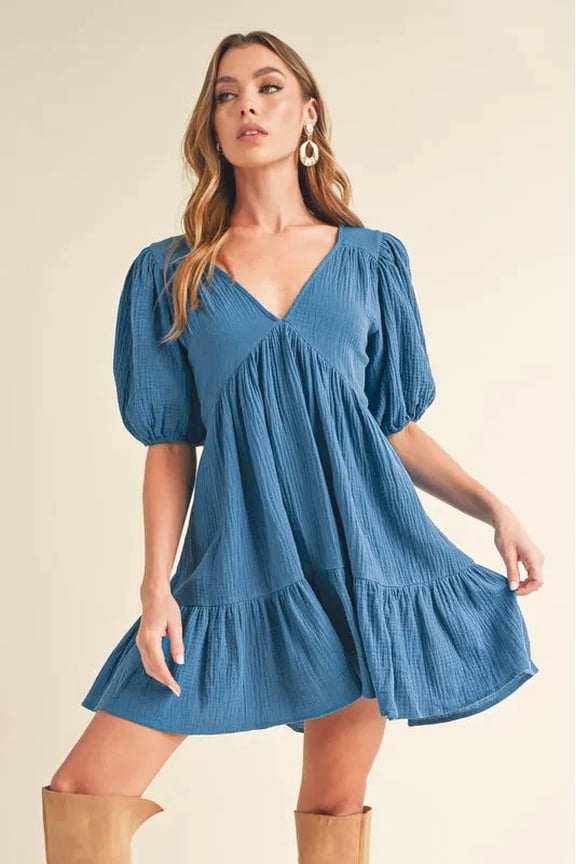 Aemi+Co Tied Back Ruffled Short Sleeve Mini Dress