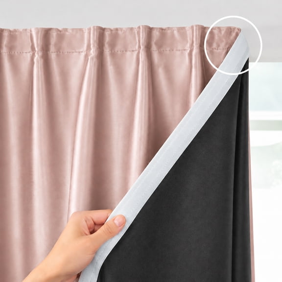 Aemutady 100% Blackout Hook and Loop Adhesive Curtain 39"x47" No Drill Thermal Drape Pink 1 Panel